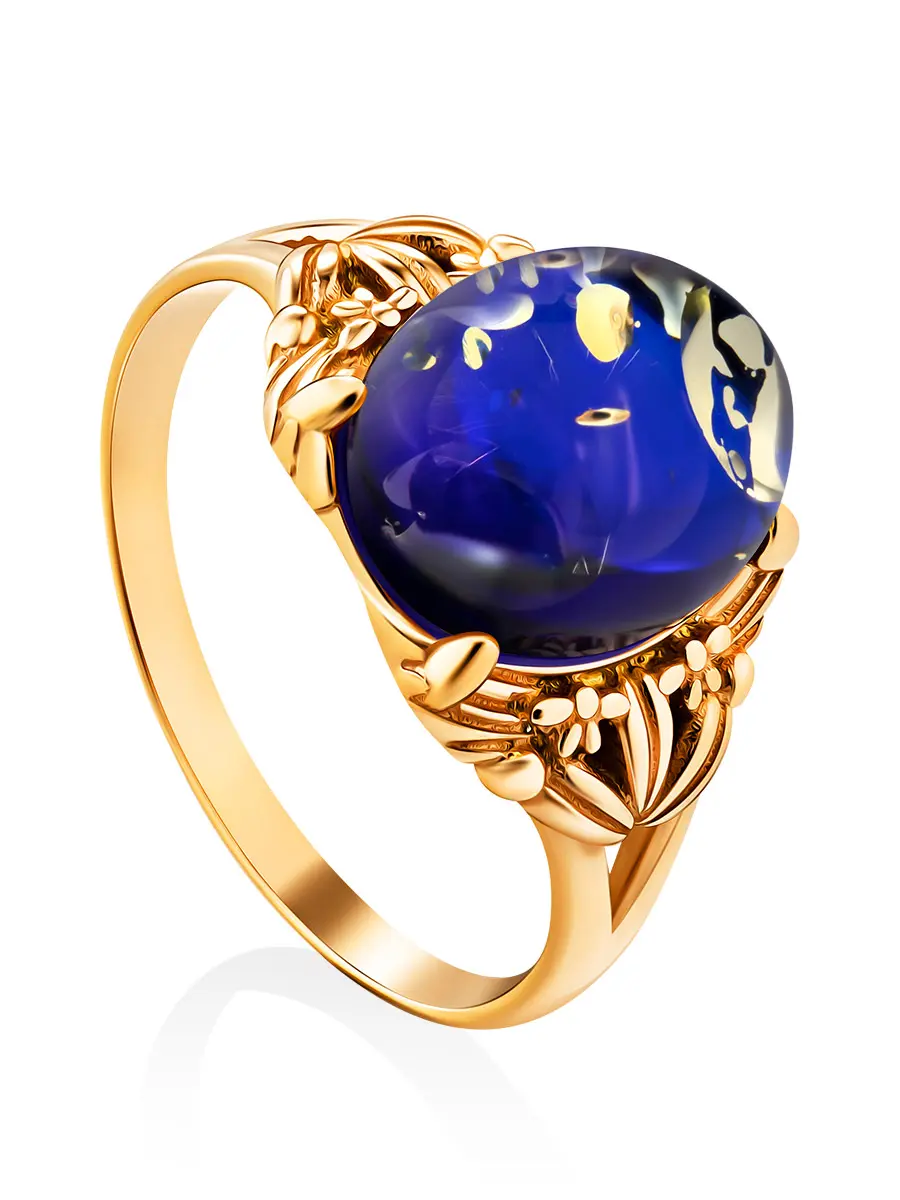 картинка Эффектное кольцо «Кармен» из позолоченного серебра и синего янтаря в онлайн магазине