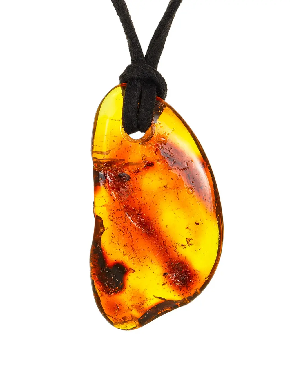 картинка Кулон из цельного коньячного янтаря с природной текстурой на шнурке в онлайн магазине