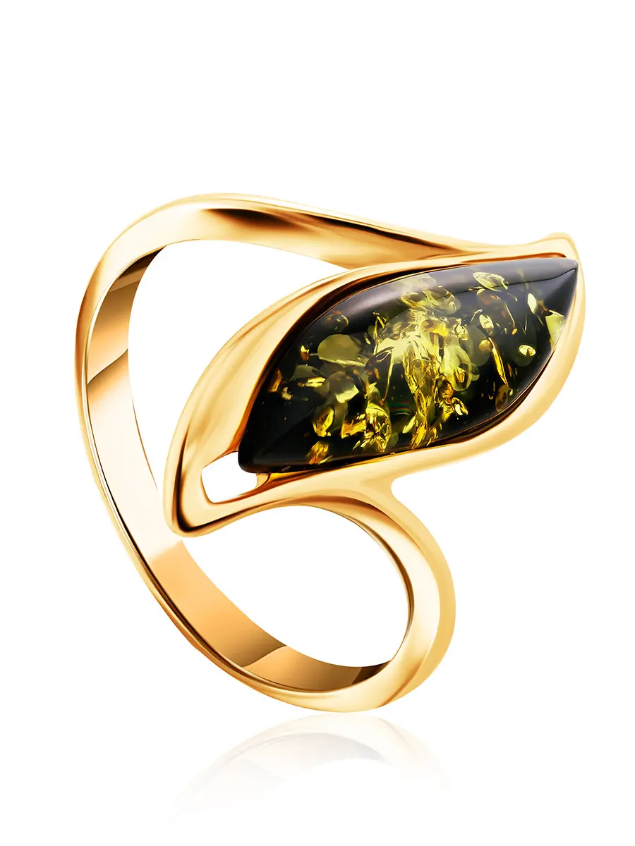 картинка Изысканное кольцо из золота с натуральным балтийским зелёным янтарём «Капелла» в онлайн магазине