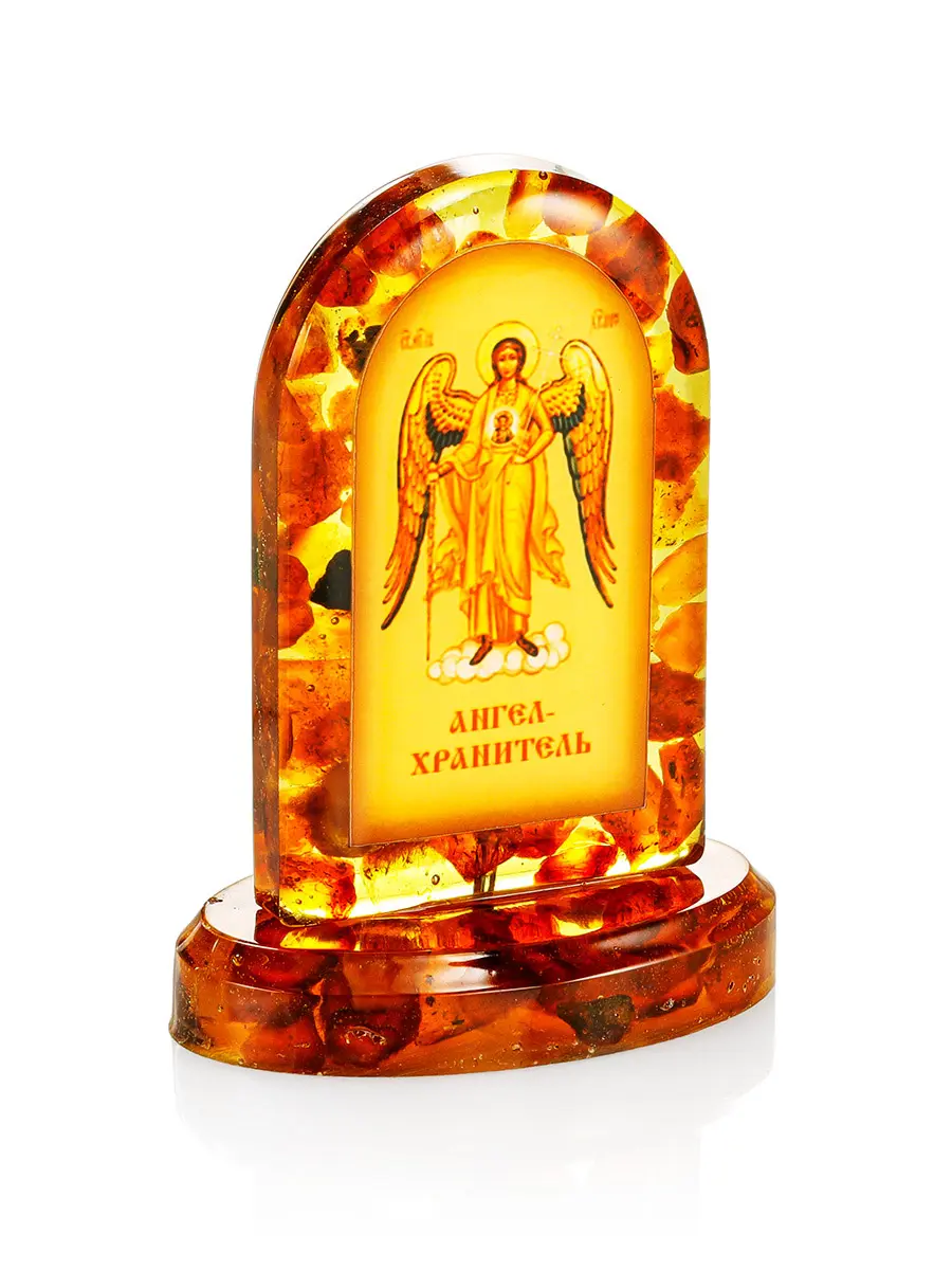 картинка Иконка в литой оправе с янтарём «Ангел-Хранитель» в онлайн магазине