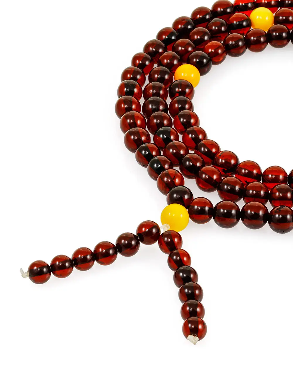 картинка Классические чётки на 108 бусин-шаров из янтаря глубокого вишневого и медового цвета в онлайн магазине