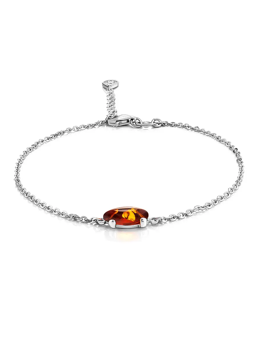 картинка Тонкий лёгкий браслет из серебра и коньячного янтаря «Суприм» в онлайн магазине