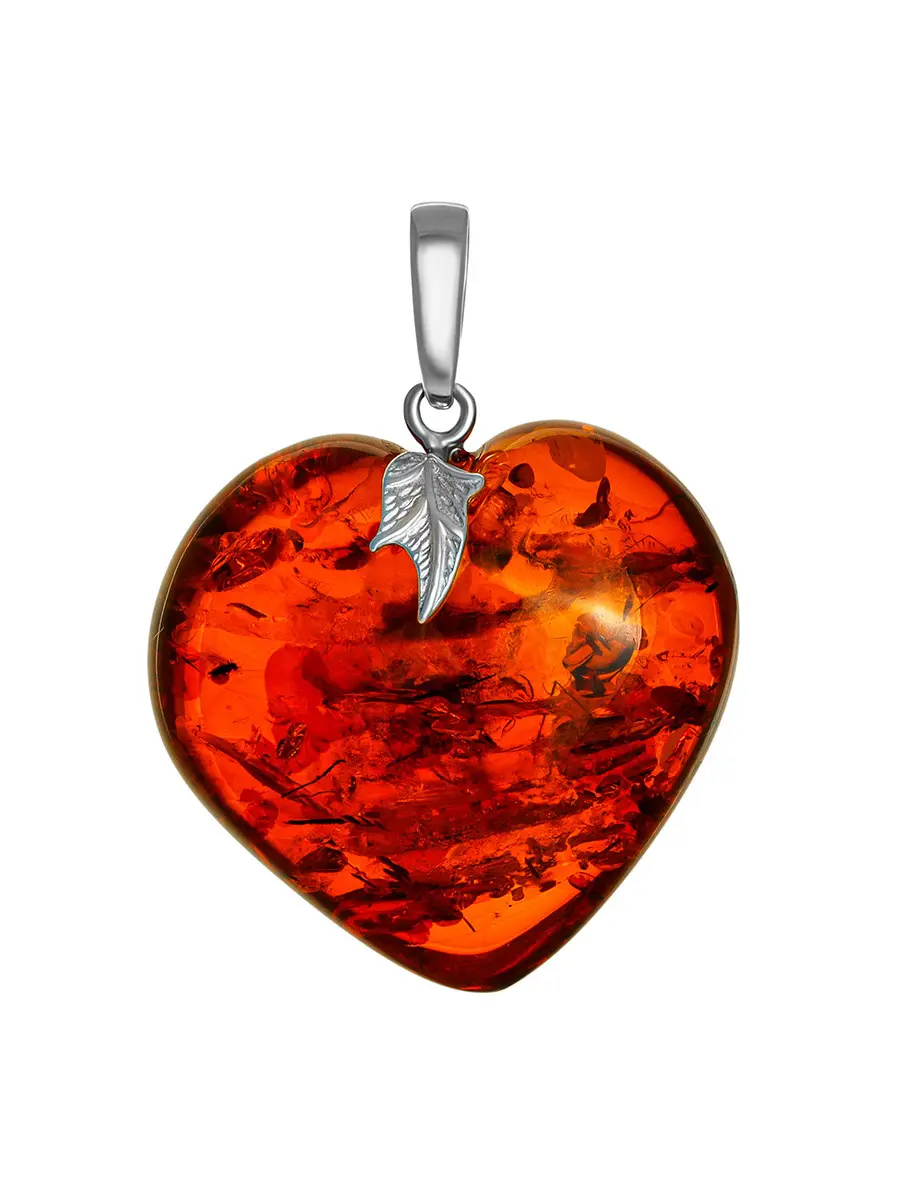 картинка Кулон из полупрозрачного коньячного янтаря «Сердце текстурное» в онлайн магазине
