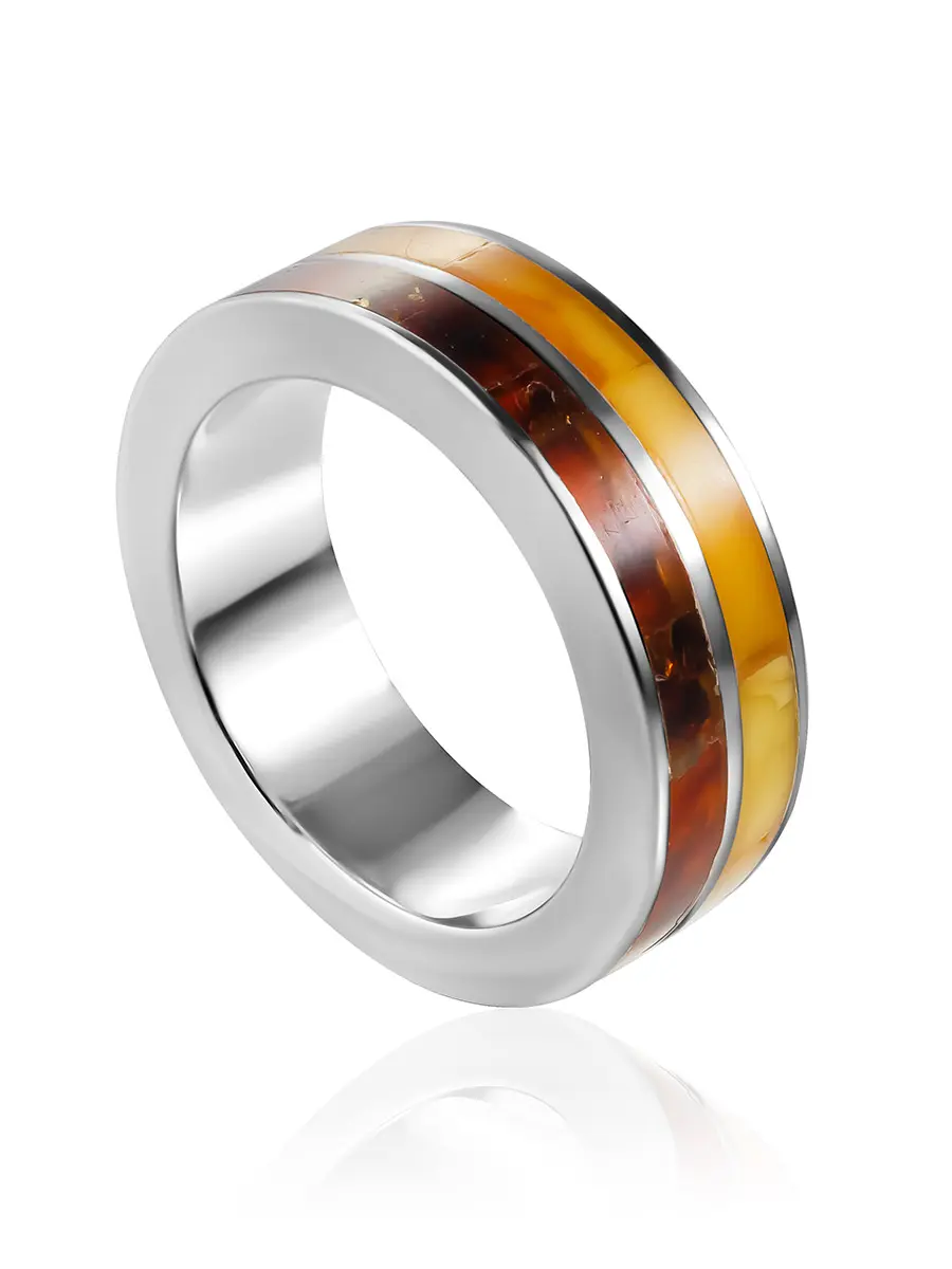 картинка Эффектное кольцо-унисекс из натурального янтаря двух оттенков London в онлайн магазине