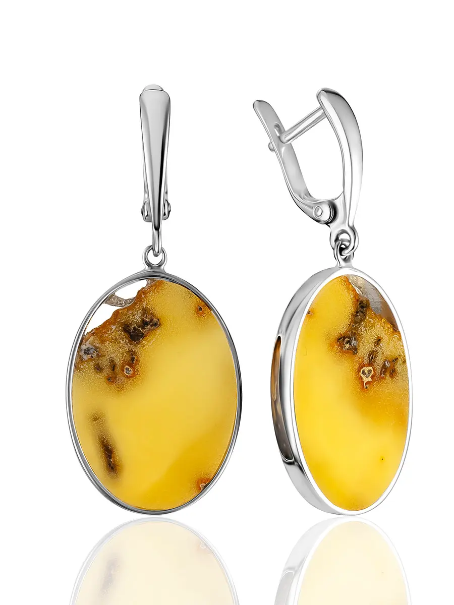 картинка Серьги «Модерн» овальной формы со вставками натурального янтаря в онлайн магазине