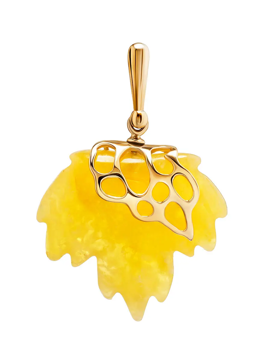 картинка Кулон из натурального медового янтаря в золоте «Канада» в онлайн магазине