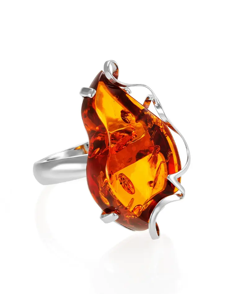 картинка Роскошное кольцо «Риальто» с натуральным коньячным янтарём в онлайн магазине