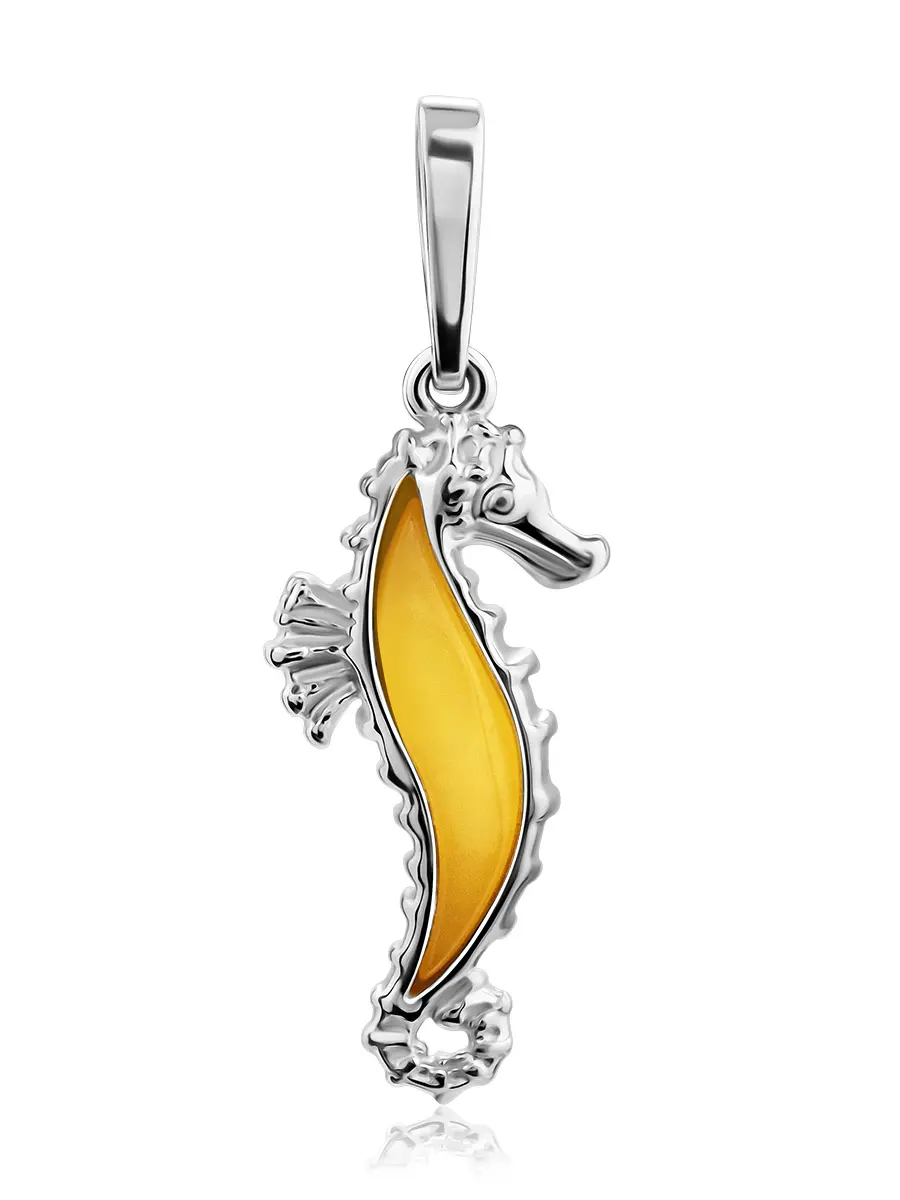 картинка Очаровательная нежная подвеска с натуральным медовым янтарём «Морской конёк» в онлайн магазине
