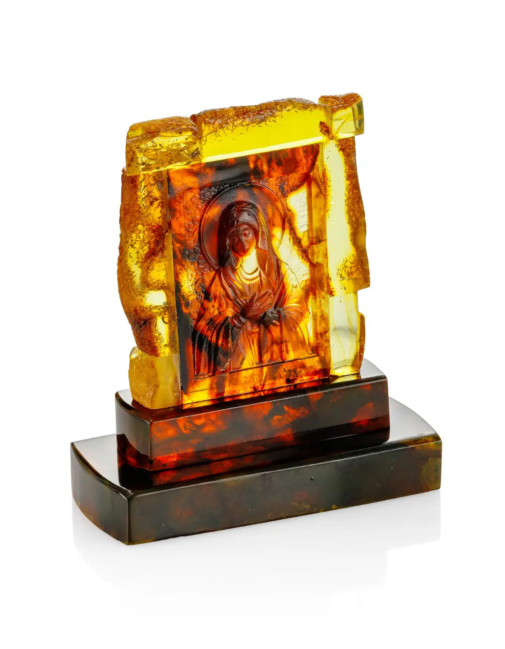 картинка Резная икона из янтаря «Богородица. Умиление (Радость всех радостей)» в онлайн магазине