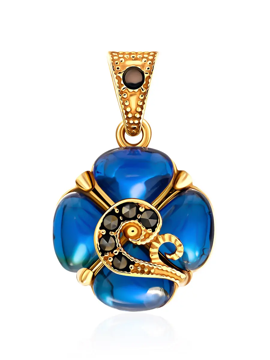 картинка Кулон «Лола» из янтаря синего цвета с марказитами в онлайн магазине