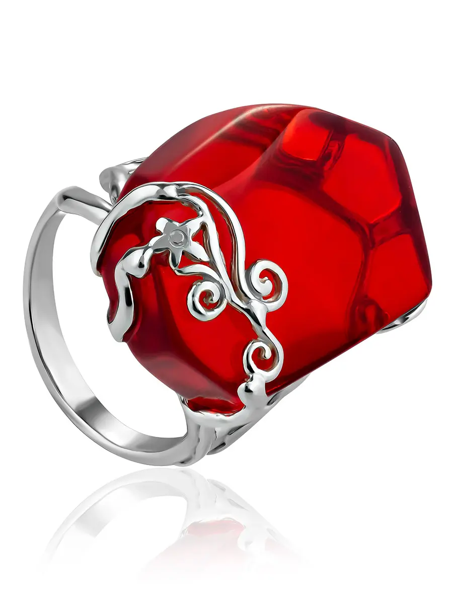 картинка Роскошное кольцо «Версаль» с янтарём красного цвета в онлайн магазине