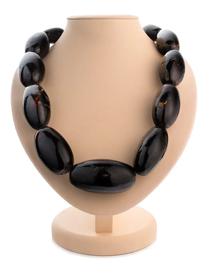 картинка Объёмные бусы из натурального формованного янтаря «Слива крупная чёрная» в онлайн магазине