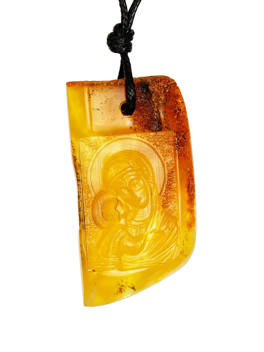картинка Подвеска-образок цельного янтаря с резьбой-камеей «Игоревская Богоматерь» в онлайн магазине