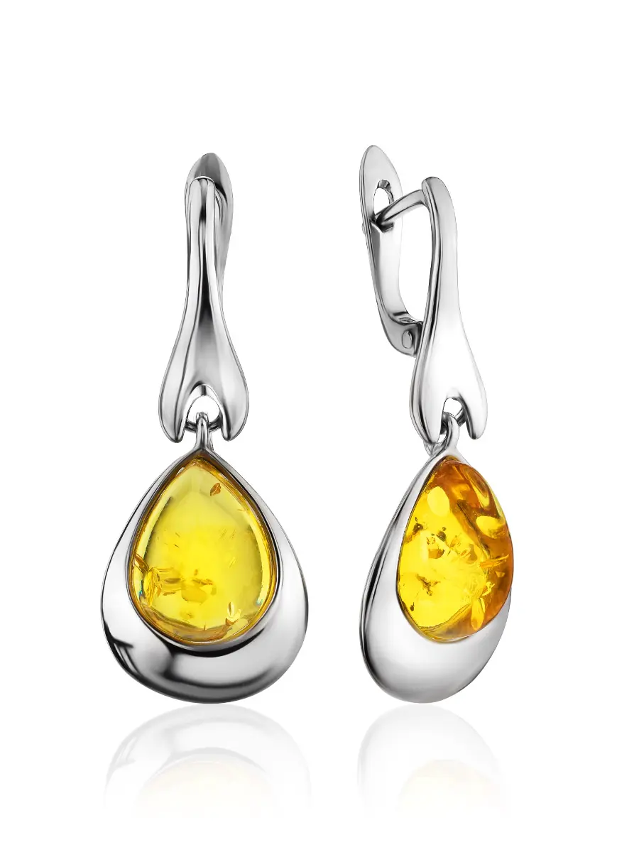 картинка Серебряные серьги с натуральным янтарём лимонного цвета «Джульетта» в онлайн магазине