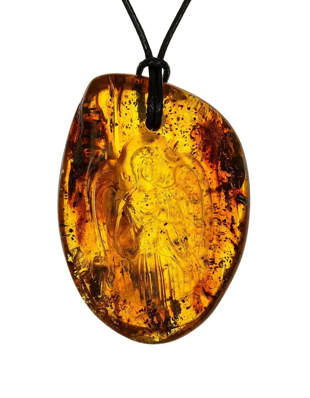 картинка Подвеска-резьба из натурального цельного текстурного янтаря «Ангел-Хранитель» в онлайн магазине