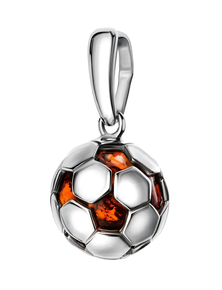 картинка Стильная подвеска из серебра и янтаря в виде футбольного мяча «Лига» в онлайн магазине