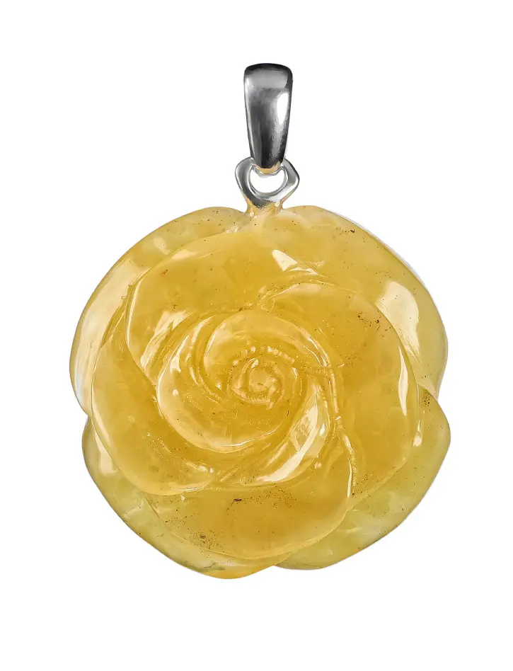 картинка Изысканный кулон из натурального резного янтаря медового цвета «Солнечная роза» в онлайн магазине