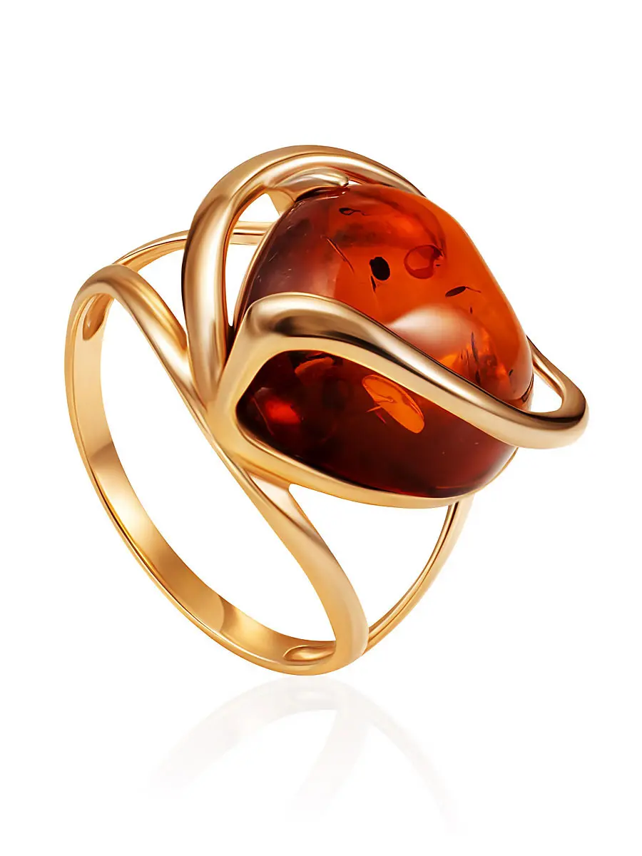 картинка Яркое кольцо из серебра с натуральным янтарём «Сердце» в онлайн магазине