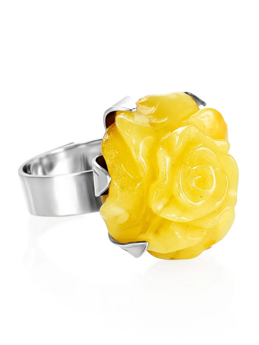картинка Нарядное кольцо с крупной резной вставкой «Роза медовая» в онлайн магазине