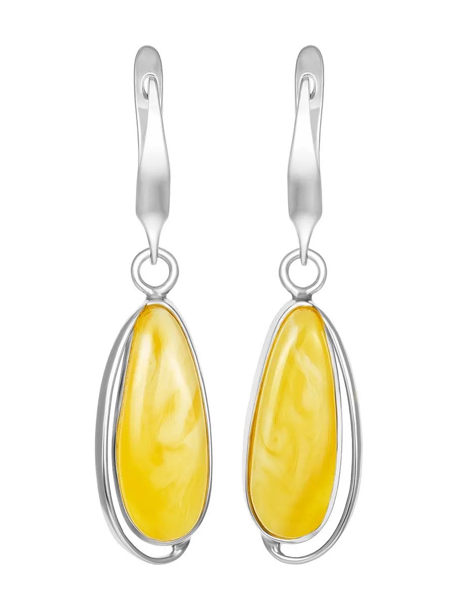картинка Нежные серьги с натуральным янтарём медового цвета «Лагуна» в онлайн магазине