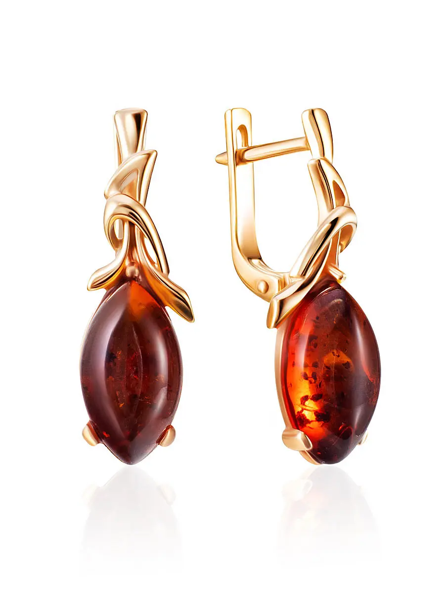 картинка Серьги из золота с натуральным коньячным янтарём «Констанция» в онлайн магазине
