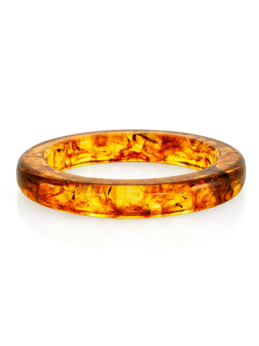 картинка Цельный браслет-бэнгл из натурального формованного янтаря золотистого цвета «Везувий» в онлайн магазине