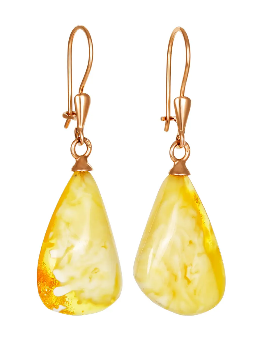 картинка Золотые серьги с живописным текстурным янтарем в онлайн магазине