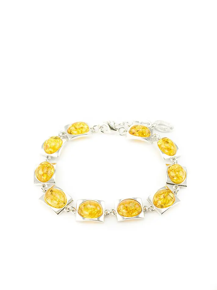 картинка Серебряный браслет«Эллипс» с лимонным янтарём в онлайн магазине