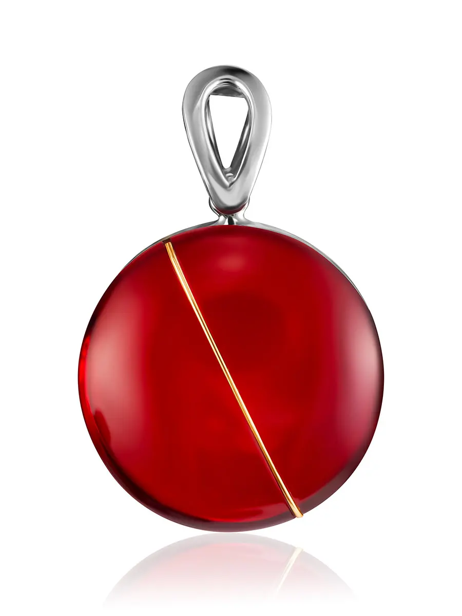 картинка Крупный эффектный кулон «Сангрил» с натуральным янтарём красного цвета в онлайн магазине