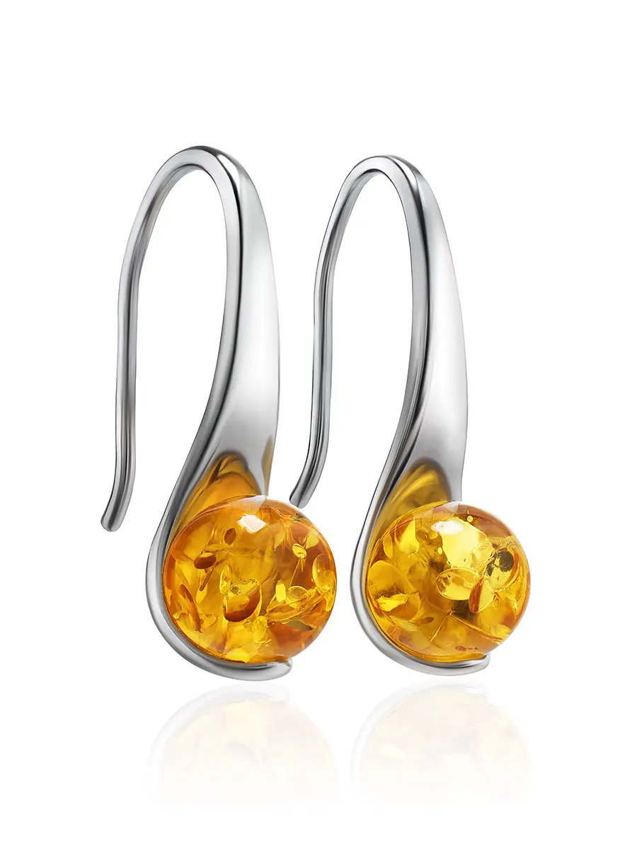 картинка Серьги-крючки из серебра и янтаря лимонного цвета «Лея» в онлайн магазине