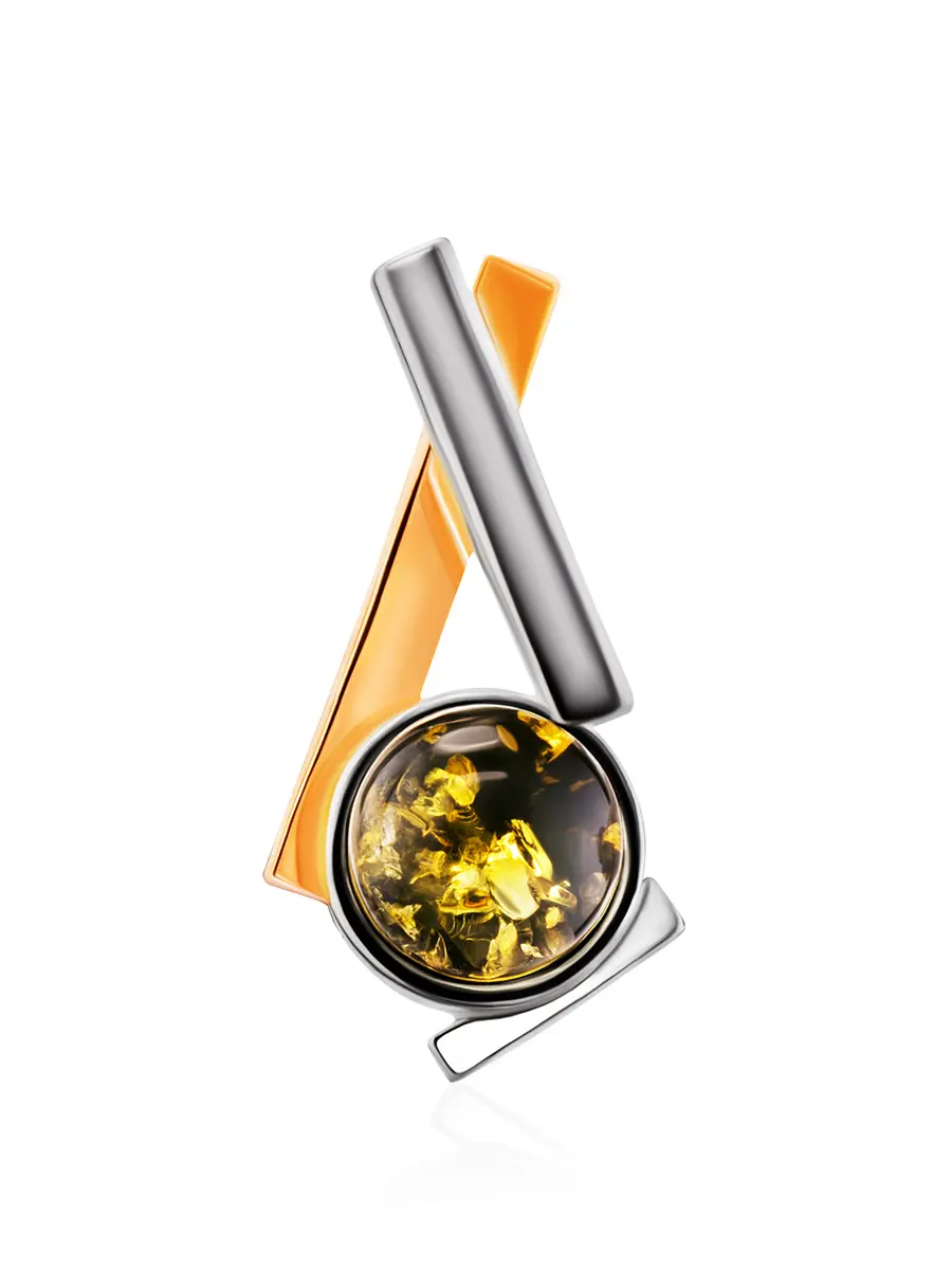 картинка Кулон  из серебра с позолотой и янтаря зелёного цвета «Люмьер» в онлайн магазине