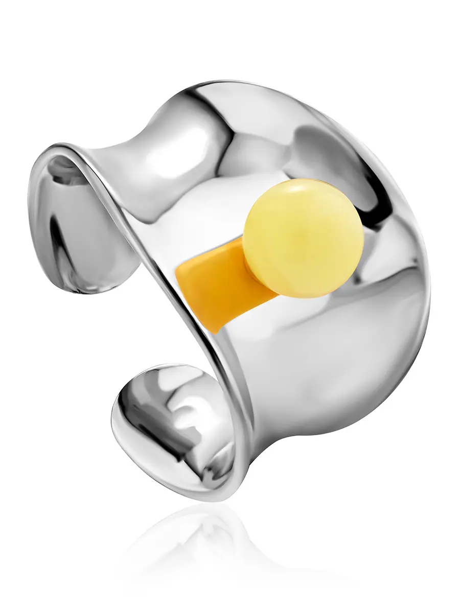 картинка Объёмное кольцо Palazzo от ifamore™ в оригинальном дизайне из серебра с янтарём в онлайн магазине