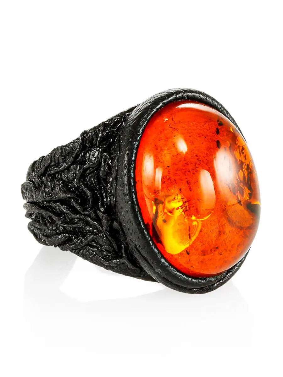 картинка Кольцо-перстень из натуральной кожи и коньячного янтаря «Нефертити» в онлайн магазине