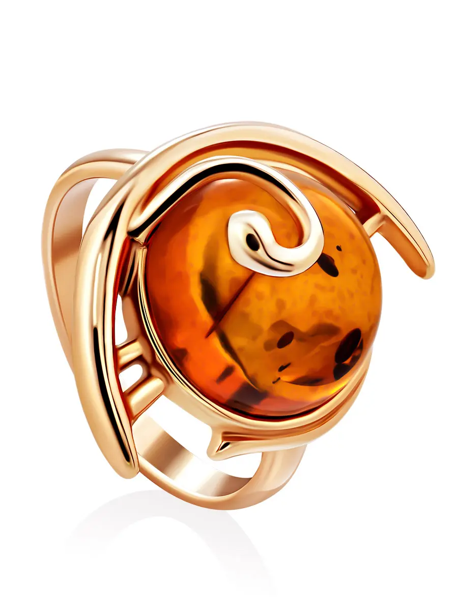 картинка Кольцо «Фудзияма» с янтарём в необычной оправе в онлайн магазине