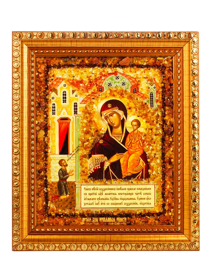 картинка Икона Божией матери «Нечаянная радость» с натуральным янтарём в онлайн магазине