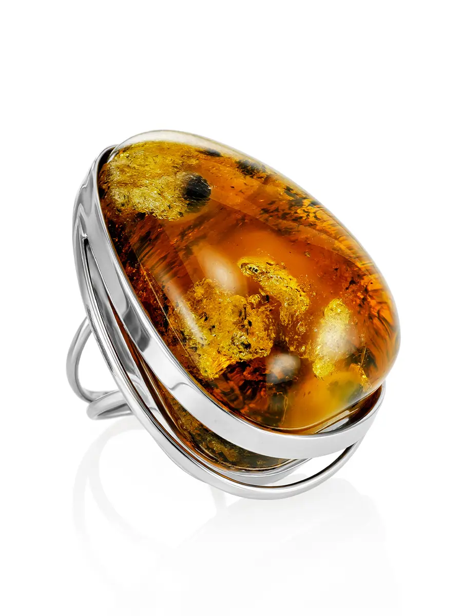 картинка Эксклюзивное кольцо из серебра и натурального янтаря с природной текстурой в онлайн магазине