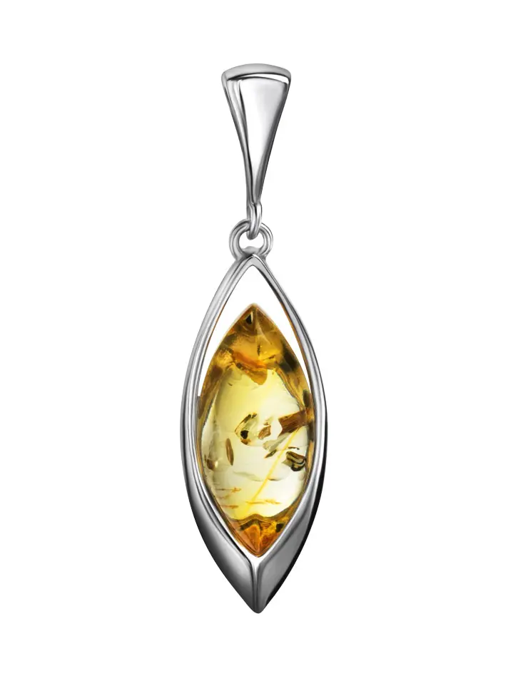 картинка Изящный кулон с ромбовидной вставкой натурального янтаря лимонного цвета «Акация» в онлайн магазине
