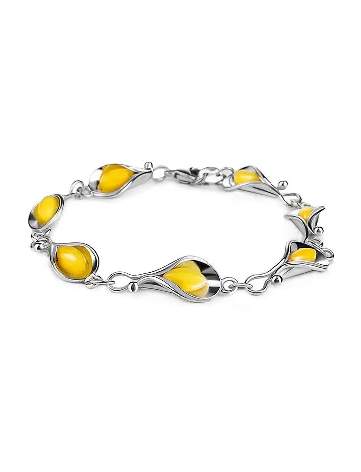 картинка Изысканный браслет «Калла» из серебра и медового янтаря в онлайн магазине