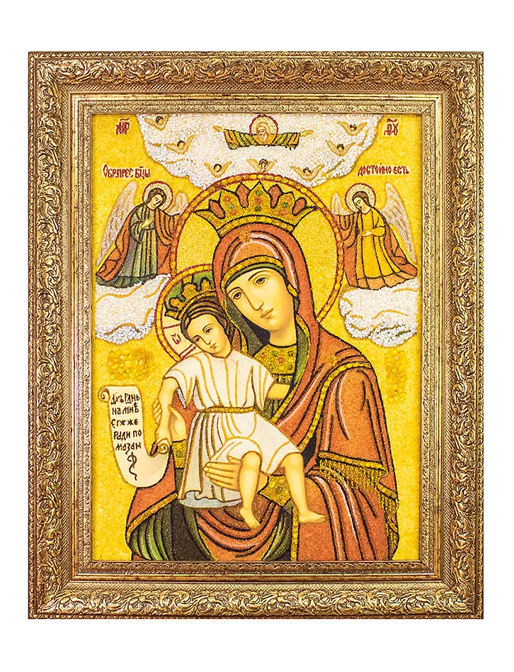 картинка Икона Божией Матери из янтаря и перламутра «Достойно Есть» в онлайн магазине