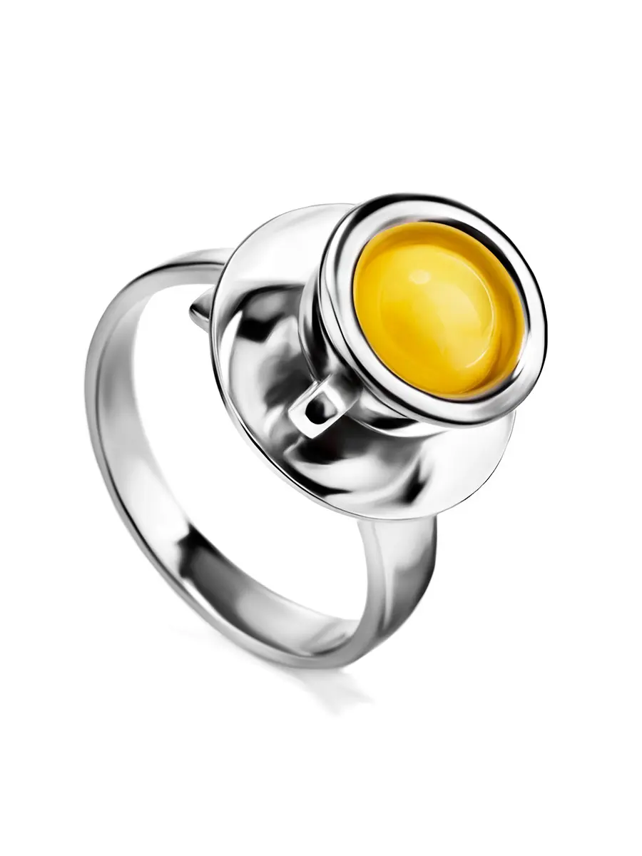 картинка Необычное кольцо Hasta Barista из серебра и медового янтаря в онлайн магазине