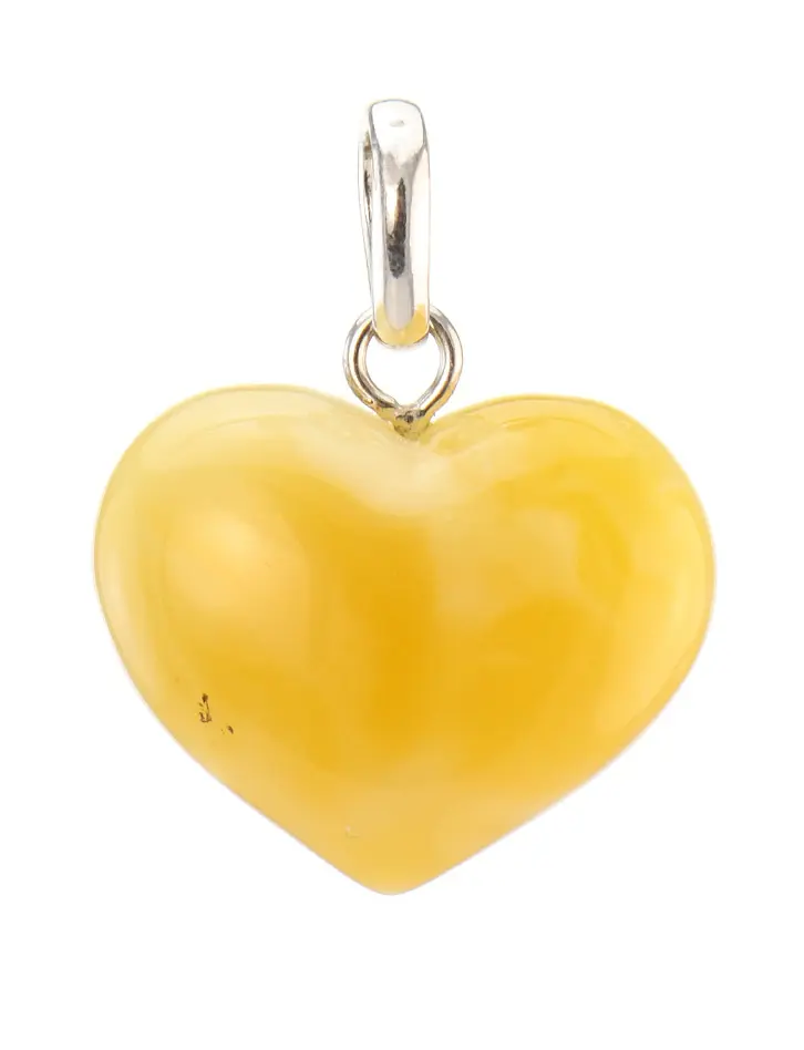 картинка Небольшая подвеска «Сердце» из натурального янтаря молочно-медового цвета с пейзажной текстурой в онлайн магазине