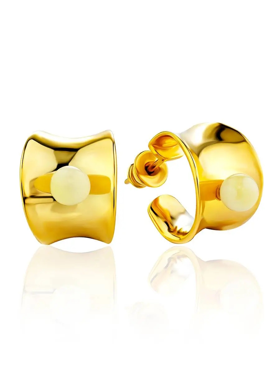 картинка Объёмные серьги-кольца из позолоченного серебра и медового янтаря Palazzo от ifamore™ в онлайн магазине