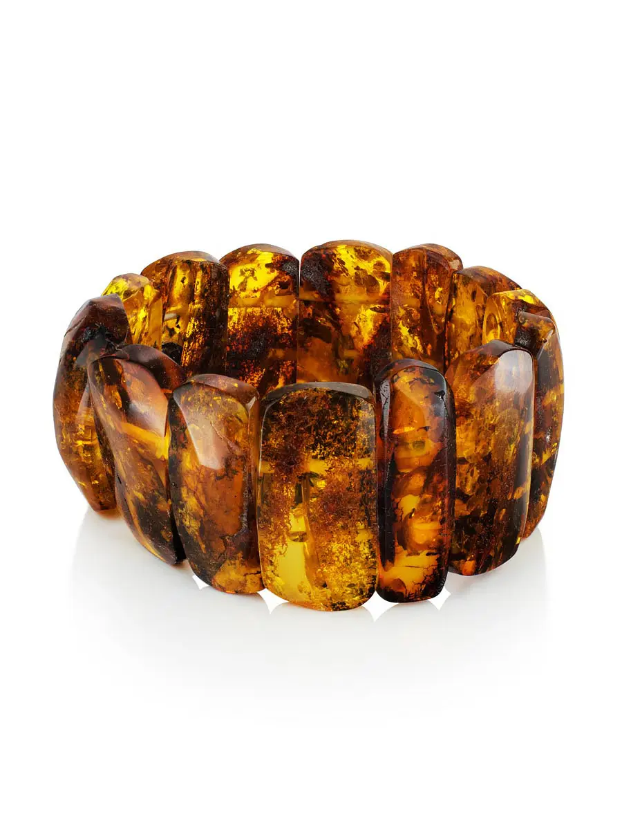 картинка Эффектный браслет «Помпеи» из цельного янтаря с красивой искрящейся текстурой в онлайн магазине