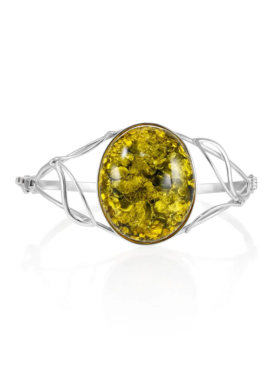 картинка Яркий браслет с текстурным зелёным янтарём в онлайн магазине