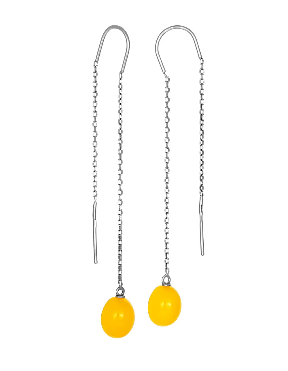 картинка Изысканные серьги-цепочки с медовым янтарём «Росинки» в онлайн магазине