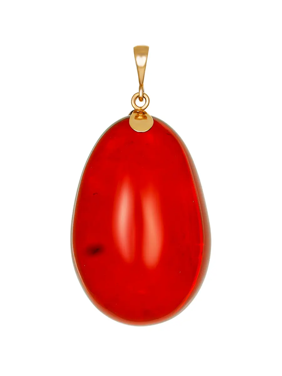 картинка Удлинённая подвеска из ярко-красного янтаря на золотом креплении в онлайн магазине