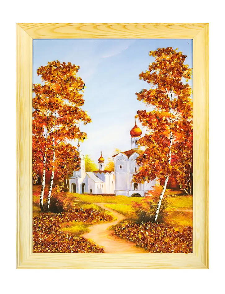 картинка Вертикальное панно с натуральным янтарем «Дорога к храму» в онлайн магазине