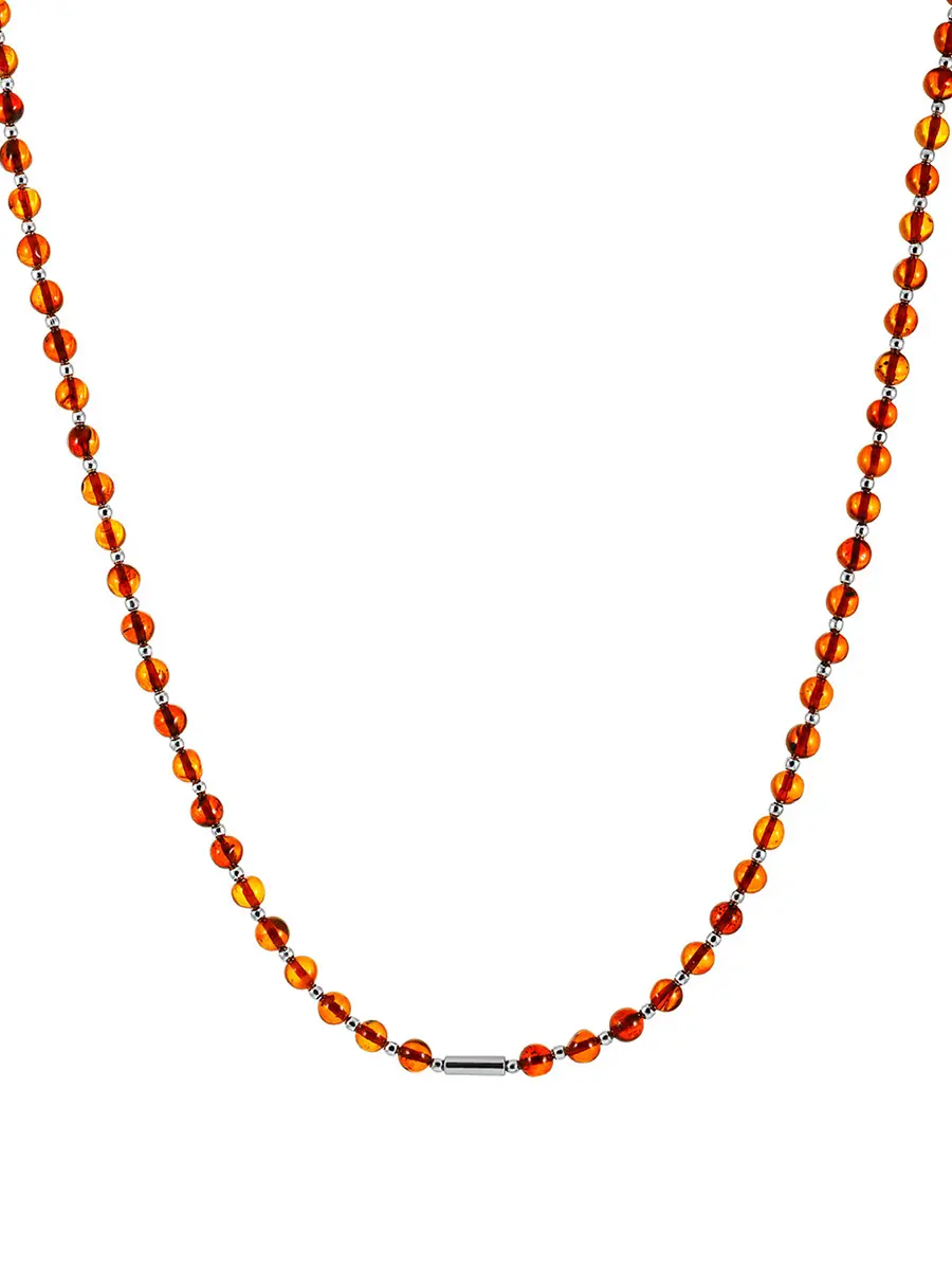 картинка Яркие бусы из натурального коньячного янтаря и бисера в онлайн магазине