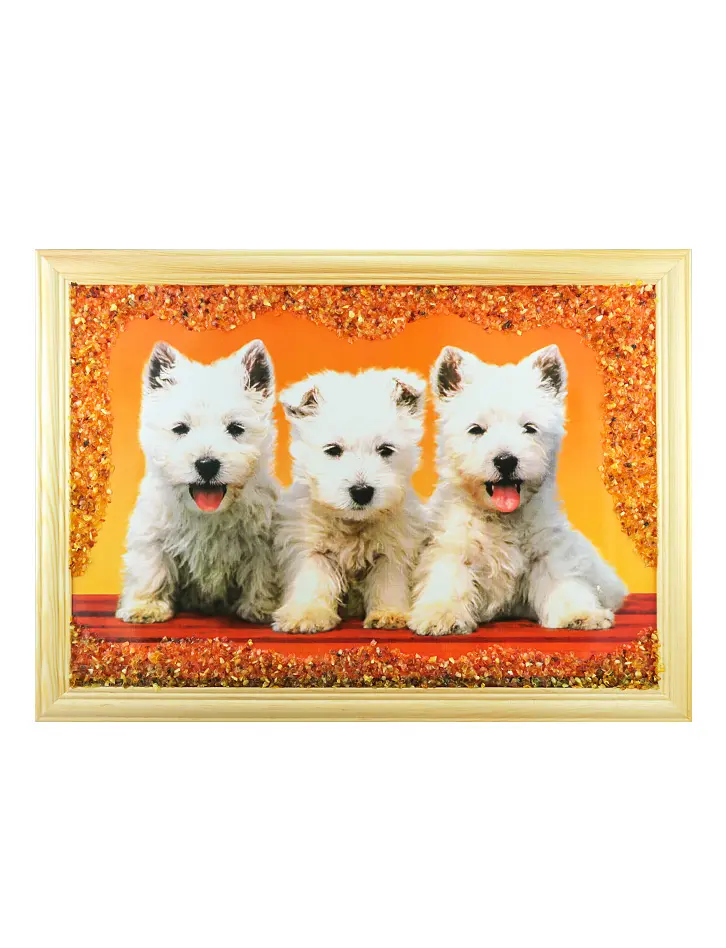 картинка Горизонтальная картина «Собачки», украшенная янтарём в онлайн магазине