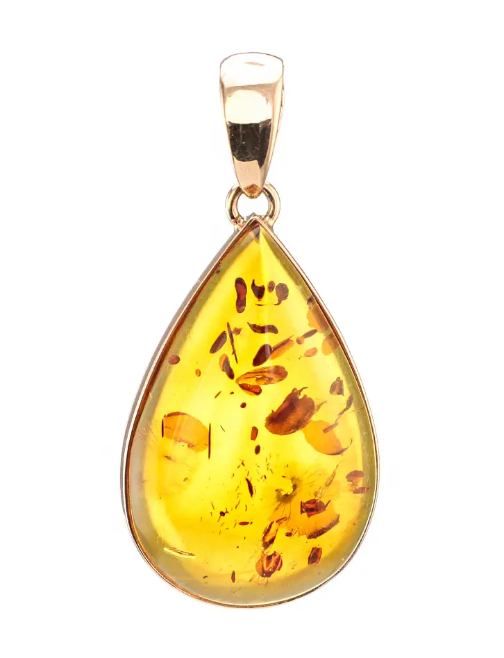 картинка Золотая подвеска в форме капли с натуральным балтийским коньячным янтарём в онлайн магазине